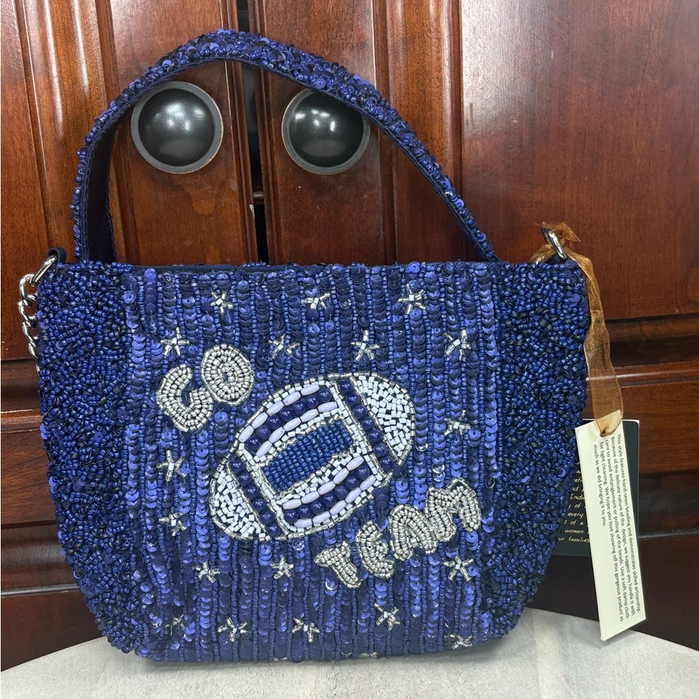 Embellished Blue Beaded Mini Bag